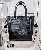 Жіноча стильна сумка чорна, сумка на плече, модна сумка, містка сумка, сумка екошкіра