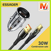 Автомобильное зарядное устройство ESSAGER F712 33W 12-24В (USB+Type-C) + кабель Type-C to Lightning