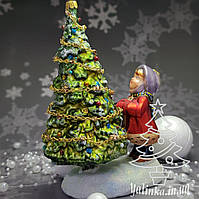 Стеклянная елочная игрушка девочка и елка Komozja Family