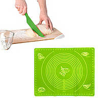 Комплект коврик силиконовый для раскатки теста, выпечки и заморозки полуфабрикатов 45х64 см и нож пластиковый Салатовый