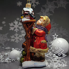 Скляна ялинкова іграшка дівчинка зі шпаківнею Komozja Family