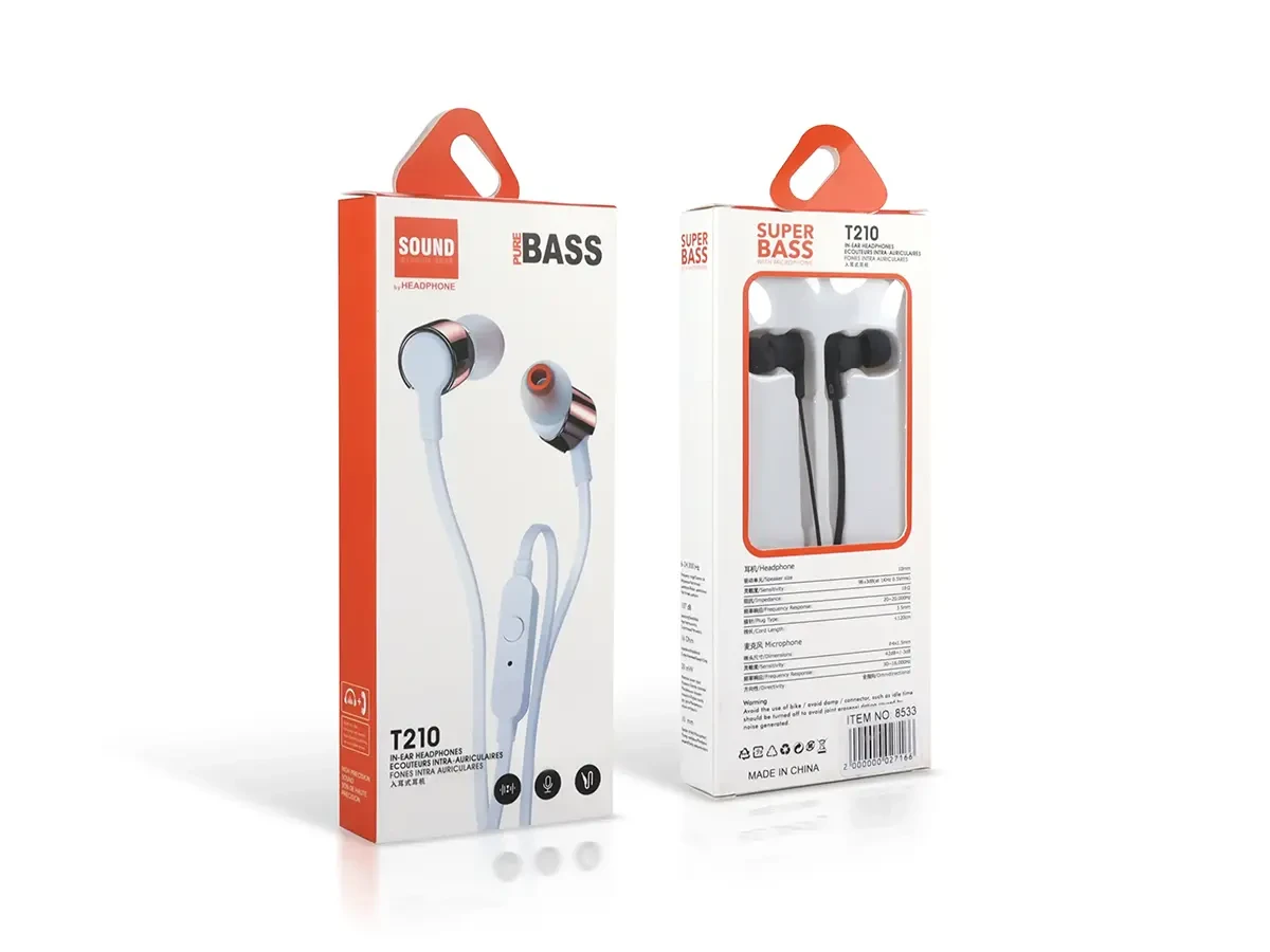Навушники вакуумні з мікрофоном Sound T210 500шт 8533