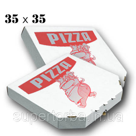 Коробка для піци з печаткою "Кухар" біла розмір 350х350х40 100 шт/уп., фото 1