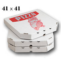 Коробка картонная под пиццу с печатью "Поваренок" белая размер 410х410х40 50 шт/уп.