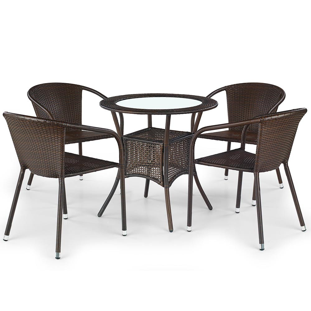 Обідній стіл зі стільцями Midas зі штучного ротанга темно-коричневого кольору для вулиці