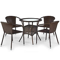 Обеденный стол со стульями Midas из искусственного ротанга темно-коричневого цвета для улицы
