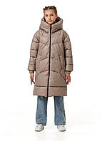 Пуховик зимний на экопухе для девочек подростковый детский куртка зимняя Jasmine Коричневый Nestta зима