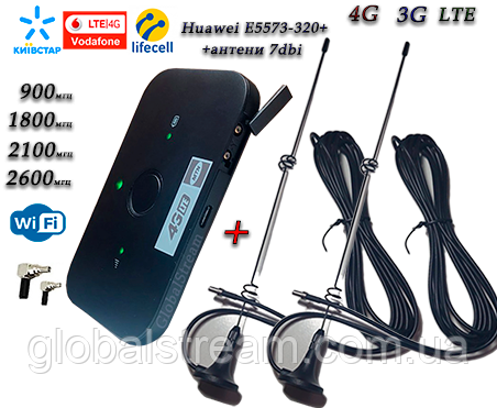 Мобільний модем 4G-LTE+3G Wi-Fi Роутер Huawei E5573Bs-320+ (KS, VD, Life) + 2 антени 4G (LTE) на 7 db магніт