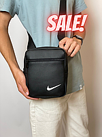 Мужская сумка Nike через плечо | мессенджер Найк из эко-кожи | Черная барсетка из кожзама