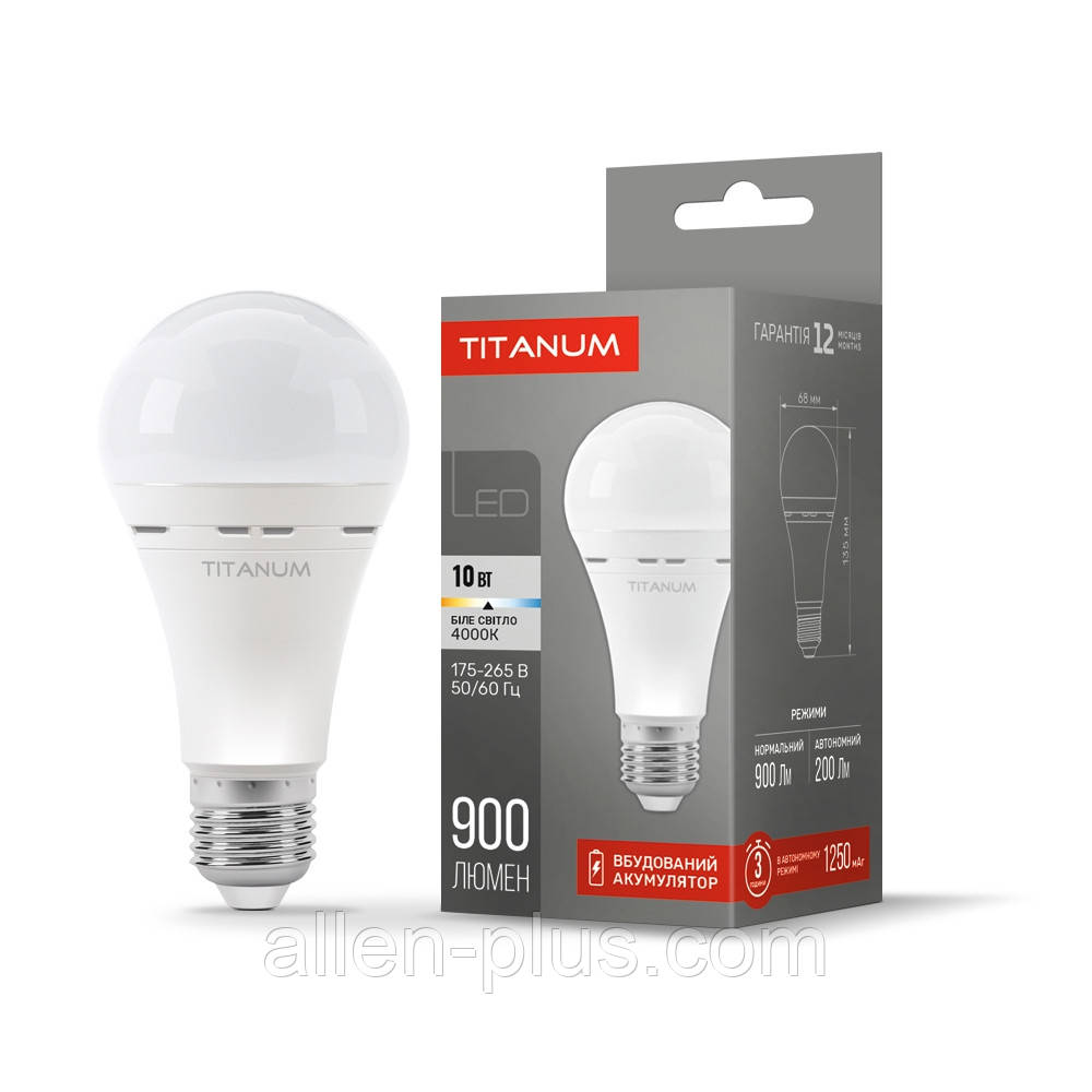 TITANUM LED акумуляторна лампа аварійного освітлення 10 W E27 R68 4000 K 220 V