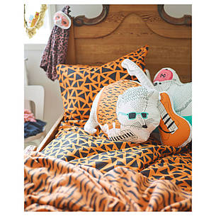Комплект постільної білизни IKEA GULLTRATT оранжевий чорний 150x200/50x60 см 902.989.11, фото 3