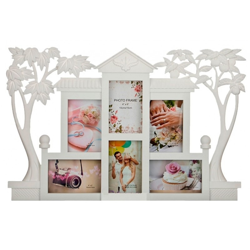 Фоторамка-колаж на 6 фото будинок пластик білий КОЛ-18