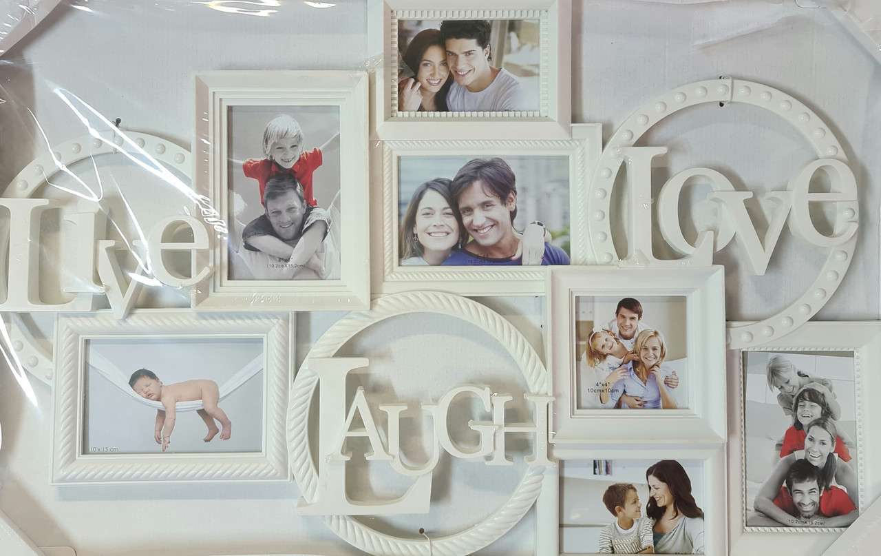 Фоторамка-колаж на 7 фото, Live, Love, Laugh, пластик, білий, КОЛ-3