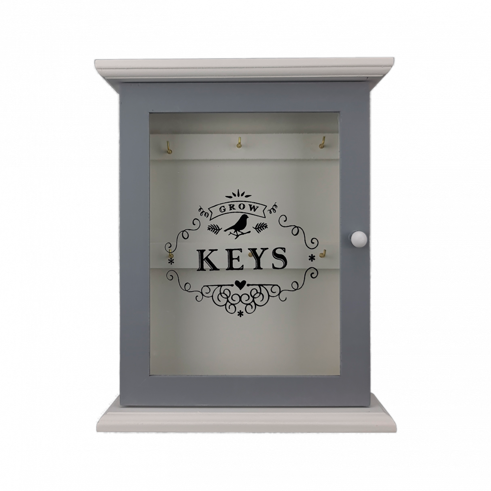 Ключниця настінна дерев'яна Keys сірий 6 гачків 21*26.5*7 см OD-1124
