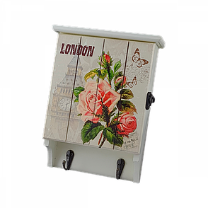 Ключниця настінна дерев'яна з дверкою London білий 6 гачків 17*23*6 см OD-1085, фото 1