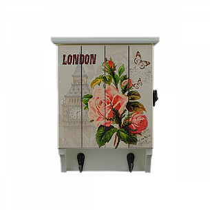 Ключниця настінна дерев'яна з дверкою London білий 6 гачків 17*23*6 см OD-1085, фото 2