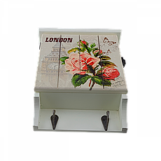 Ключниця настінна дерев'яна з дверкою London білий 6 гачків 17*23*6 см OD-1085, фото 4