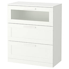 Комод IKEA BRIMNES 3 ящика білий матове скло 78x95 см 003.920.41, фото 1