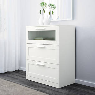 Комод IKEA BRIMNES 3 ящика білий матове скло 78x95 см 003.920.41, фото 3