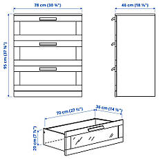 Комод IKEA BRIMNES 3 ящика білий матове скло 78x95 см 003.920.41, фото 5