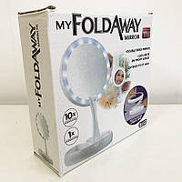 Складное зеркало для макияжа с Led подсветкой круглое увеличительное 10x My Fold Away Mirror. YP-123 Цвет: