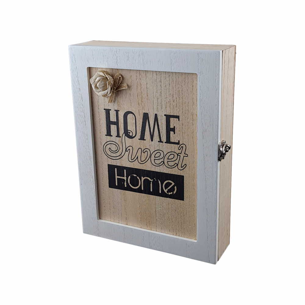 Ключниця настінна дерев'яна з дверкою home sweet home 6 гачків 19.5*26*5.5 см OD-1067