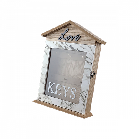 Ключниця настінна дерев'яна з дверкою keys мармурова 6 гачків 20*28*6 см OD-1068, фото 1