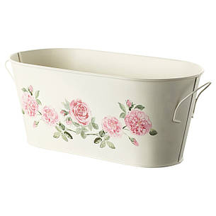 Кашпо з ручками, овал, білий з квітковим малюнком, 30x14 см, 002.076.42, IKEA, ІКЕА, ROSÉPEPPAR, фото 1