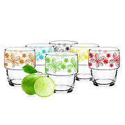 Склянки низькі 200 мл 6 шт квітковий орнамент різнокольоровий GL-7090