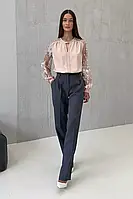 Гарна блузка з вишитими пишними рукавами сітка 44-50 розміри