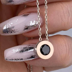 Срібне кольє з золотими накладками з фіанітом (колір чорний) РН-348