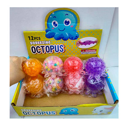 Іграшка антистрес, 8см, восьминіг, орбіз, 12шт (4 кольори) в дисплеї MS 3670