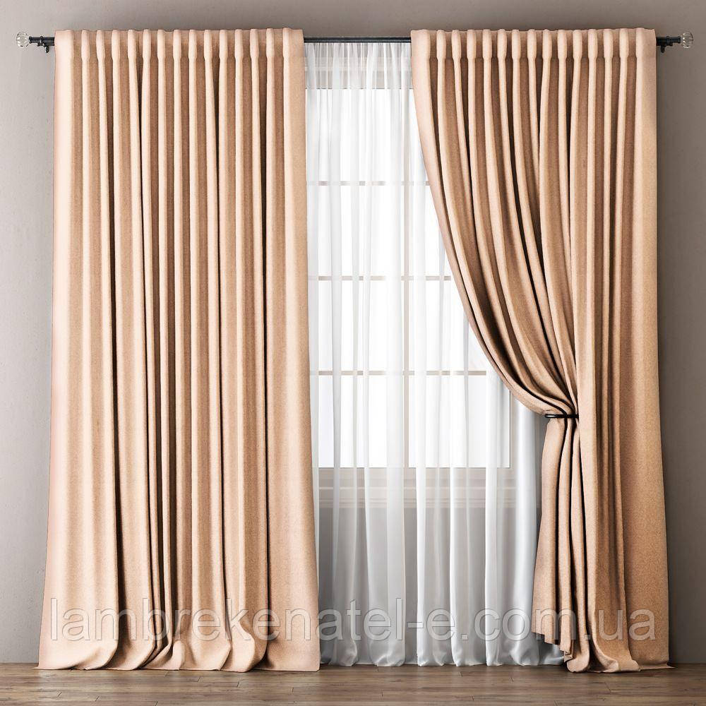 Штори бежевий комплект у зал, без тюлі, фото 1