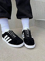 Кросівки жіночі Adidas Gazelle black white Адідас Газель низькі снікерс чорно-білі замша, фото 4