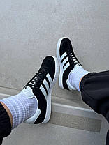 Кросівки жіночі Adidas Gazelle black white Адідас Газель низькі снікерс чорно-білі замша, фото 5