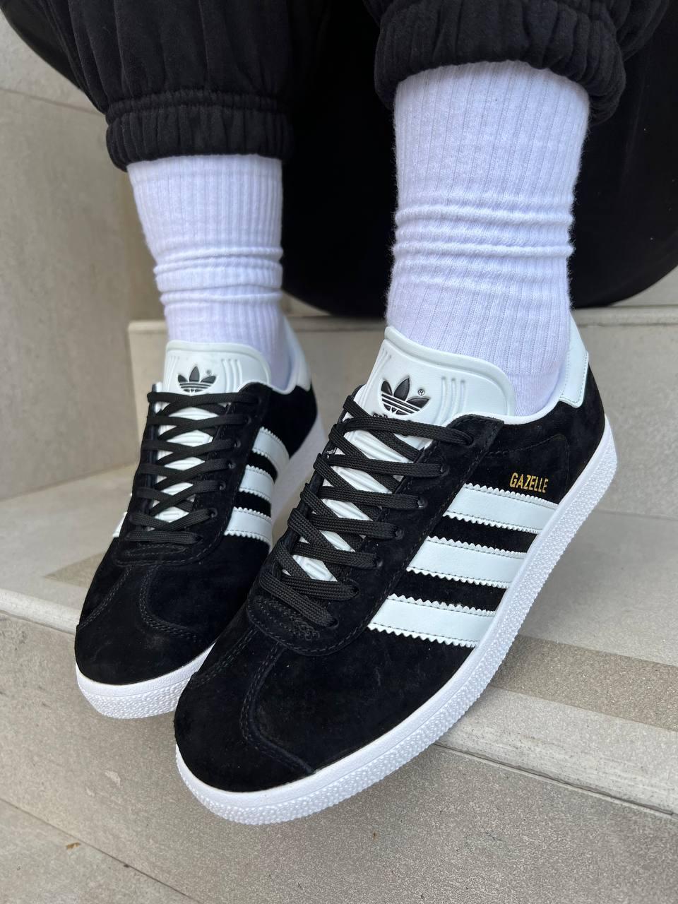 Кросівки жіночі Adidas Gazelle black white Адідас Газель низькі снікерс чорно-білі замша