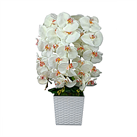Искусственная белая орхидея с красной серединкой в белом кашпо 64 см CLN-018