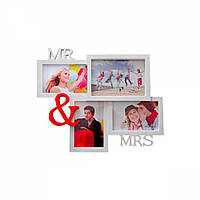 Фоторамка-коллаж на 4 фото Mr&Mrs пластик белый XI-158