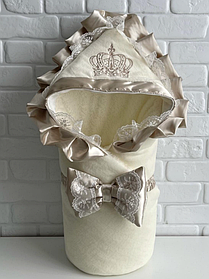 Зимовий конверт - ковдра з мереживом на витяг з пологового будинку для новонародженого Чарівність розмір 85х85 см Lari Кремовий