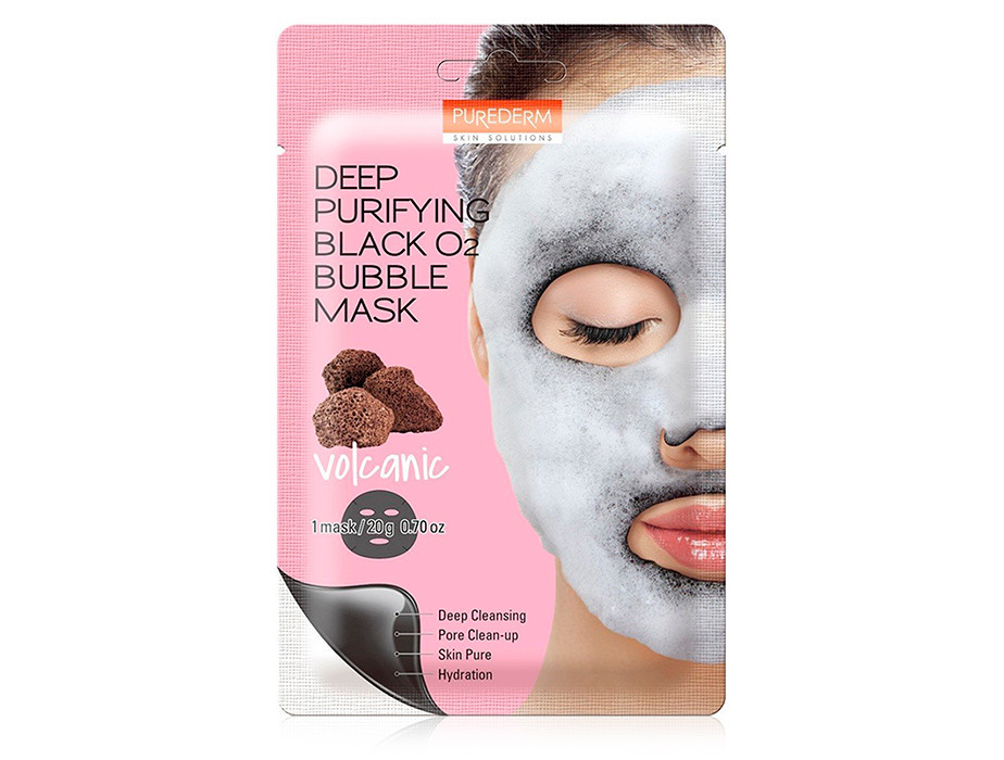 Глубокого киснева вулканічна маска для обличчя Purederm Deep Purifying Black O2 Bubble Mask