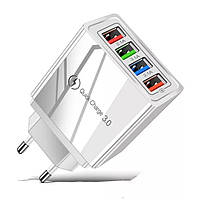 Сетевое Зарядное Устройство - Блок Питания QC 3.0 на 4-USB Порта для зарядки телефона, смартфона, планшета