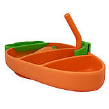 Дитяча силіконова тарілка з приборами на присоскі 3-х секційна “Морква” розмір 25х13 см Mumlove Помаранчевий, фото 4