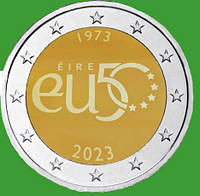 Ирландия 2 евро 2023 г. 50 лет вступления Ирландии в ЕС . UNC.