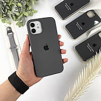 Силиконовый чехол на Айфон 12 / 12 Про с закрытым низом | Case for iPhone 12 / 12 Pro Dark grey (15)