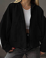 Женское базовое спортивное худи с капюшоном на молнии с полосками оверсайз цвет меланж и чёрный