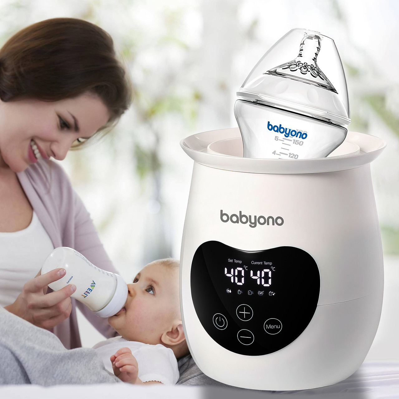 Підігрівач дитячого харчування електричний BabyOno 2в1 з дисплеєм та функцією стерилізації та розморожування.