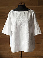 Біла льняна блузка з короким рукавм жіноча zara, розмір s