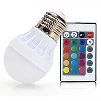 Светодиодная E27 LED RGB 3Вт лампа, 16 цветов с пультом ДУ KM