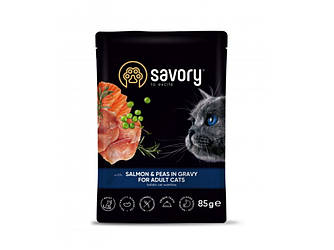 Savory (Сейворі) Adult Cats Salmon Peas - Вологий корм для дорослих котів з лососем та горохом (соус) 85гр