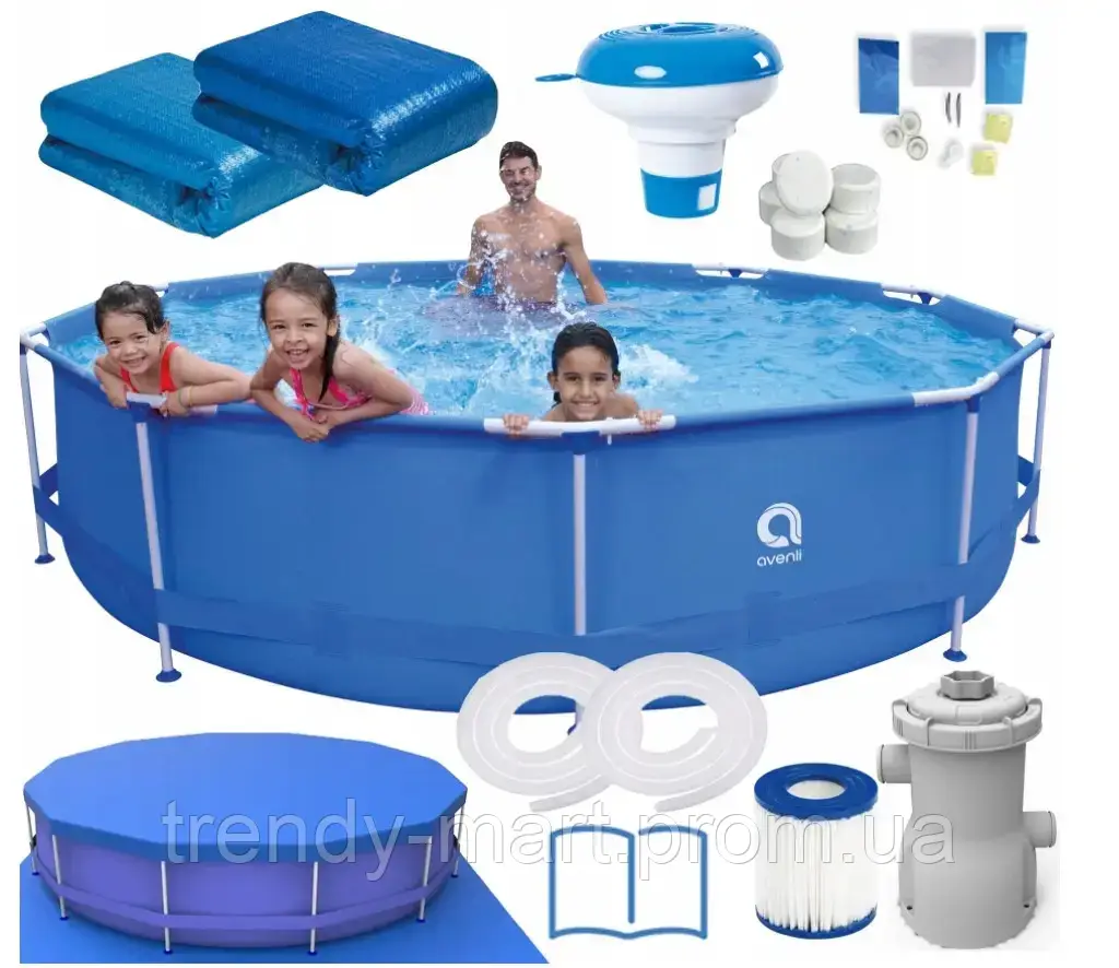 Качественный семейный бассейн для улицы 366 см x 76 см, каркасный наливной бассейн полный комплект с фильтром - фото 2 - id-p1907316429